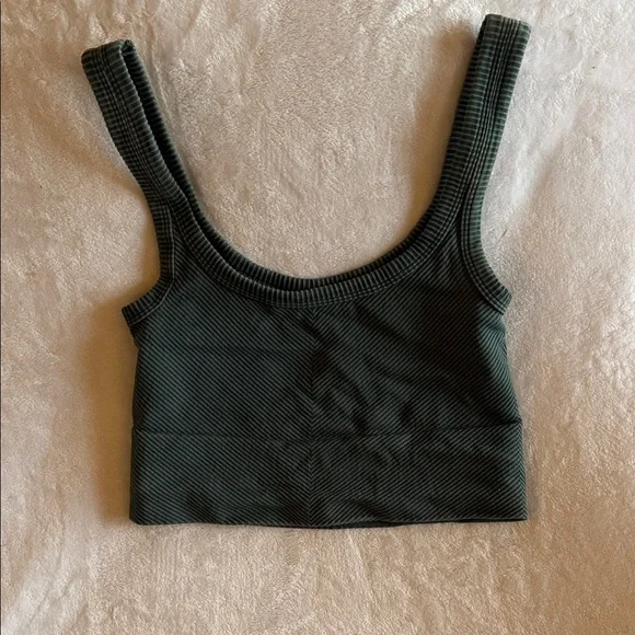 Dark Green Ribbed Crop Top - Picture 1 of 1